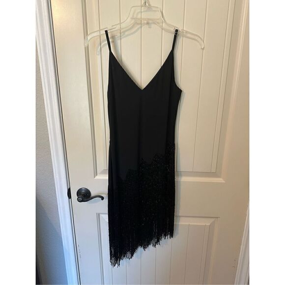 NWT NBD Revolve Annika Beaded Fringe Black Asymmetrical Mini Dress Size XXS - Picture 2 of 13